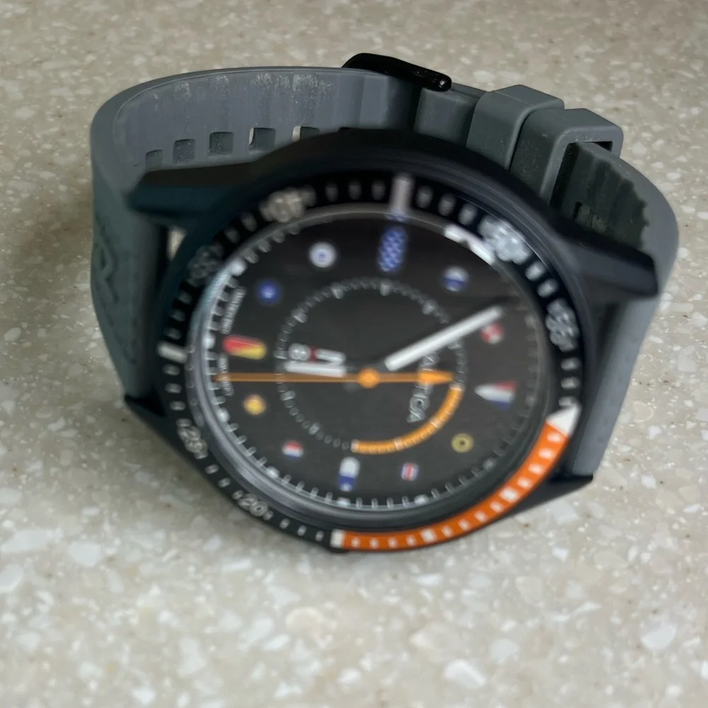 Nautica Black and Orange Smartwatch with Dive-Style Design